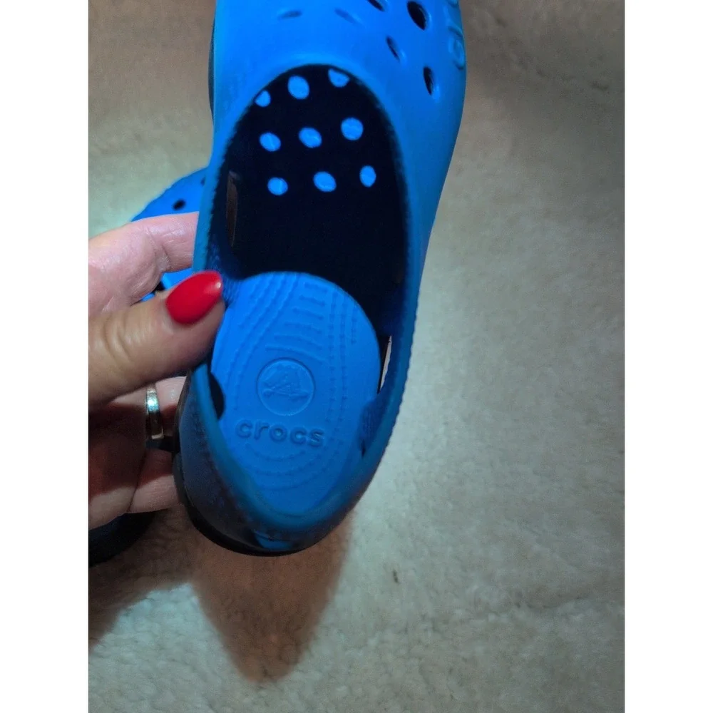 Crocs Duet Orb Unisex Kids Youth Junior Sz 4 Blue Clogs Slip On Water Shoes EUC